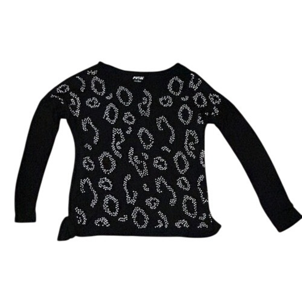Apt 9 Womens Large Black Leopard Print Studded Long‎ Sleeve Top Rocker Edgy Glam